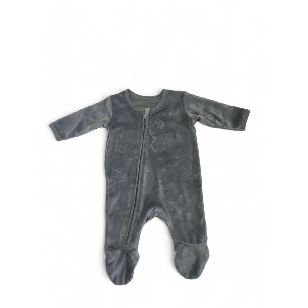 Newborn Grey Velour Embosssed Zip Onesie - Woolworths