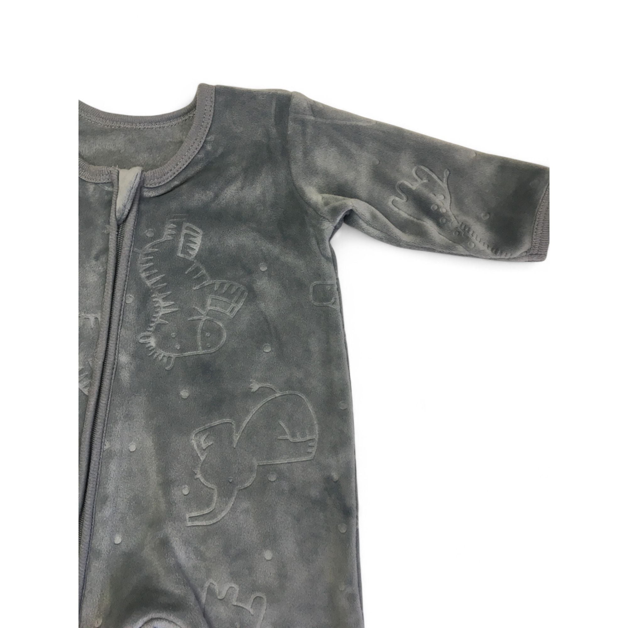 Newborn Grey Velour Embosssed Zip Onesie - Woolworths