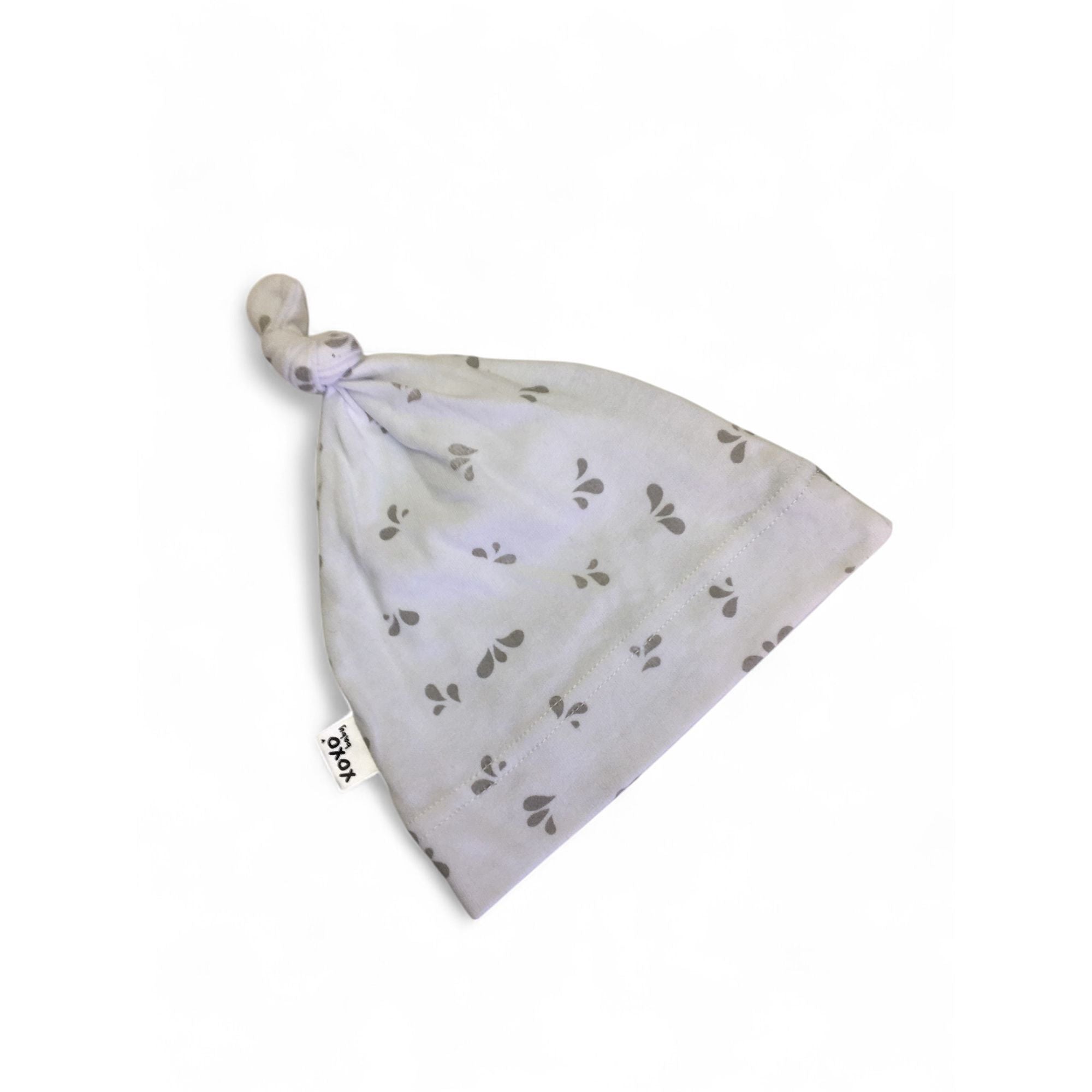 0-3M White & Grey Knotted Beanie - XOXO Baby