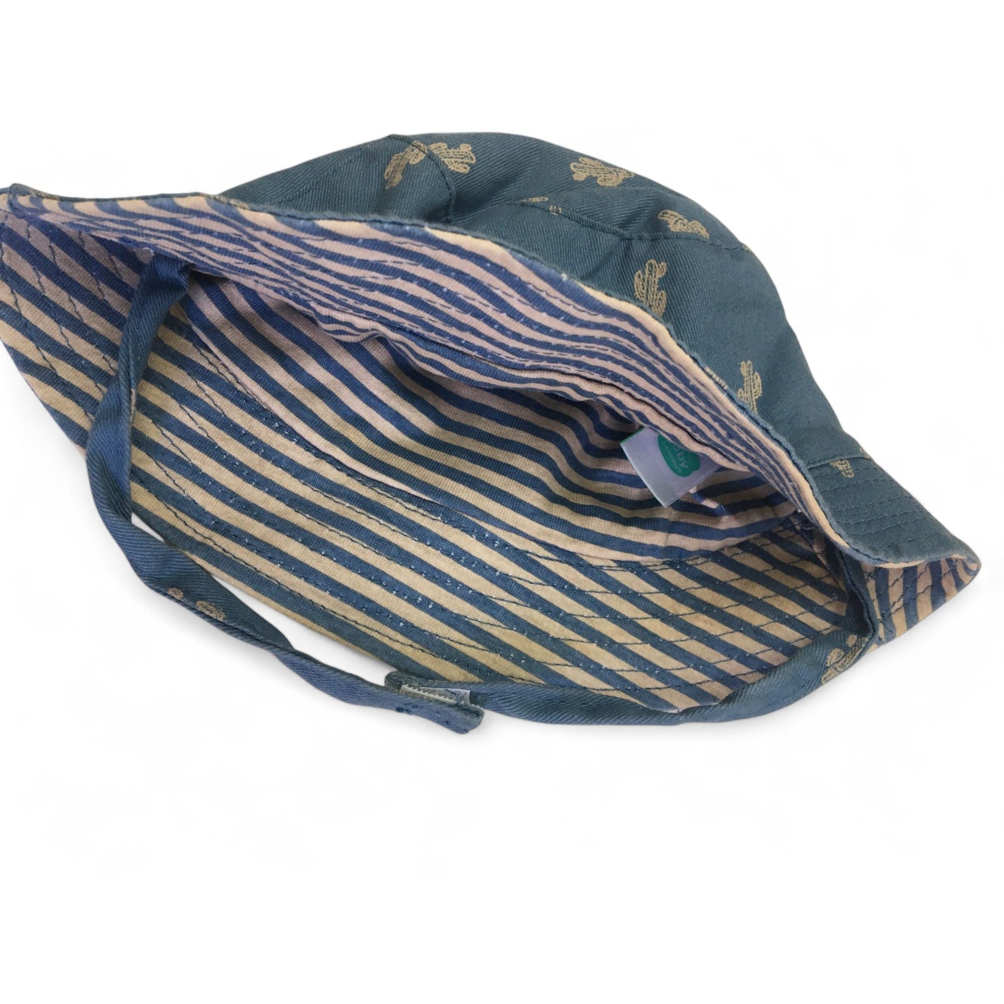 0-3M Dusty Blue & Beige Reversible Cactus-Stripe Sun Hat - Ackermans