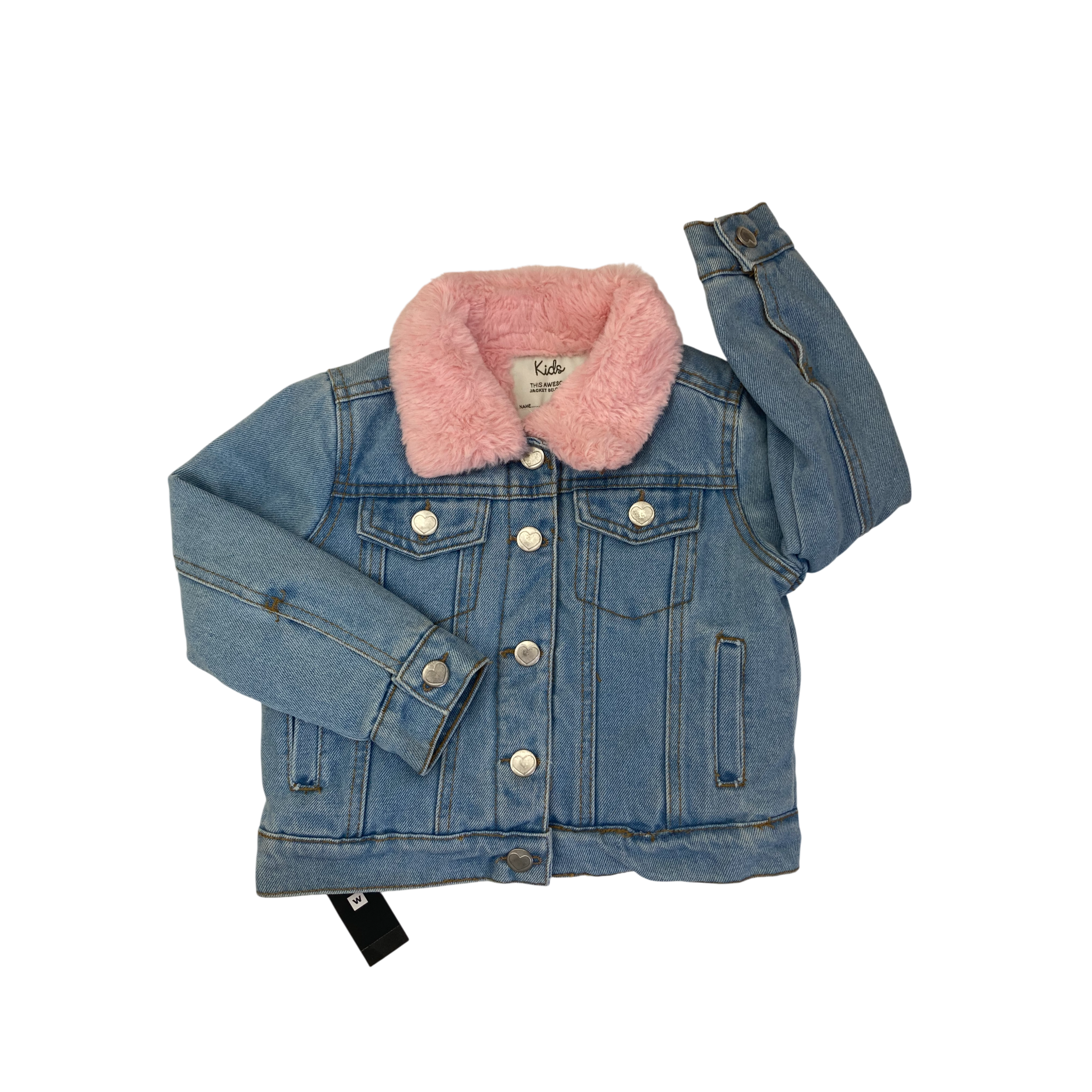 4Y Light Blue & Pink Fleece Collar Denim Jacket - Woolworths
