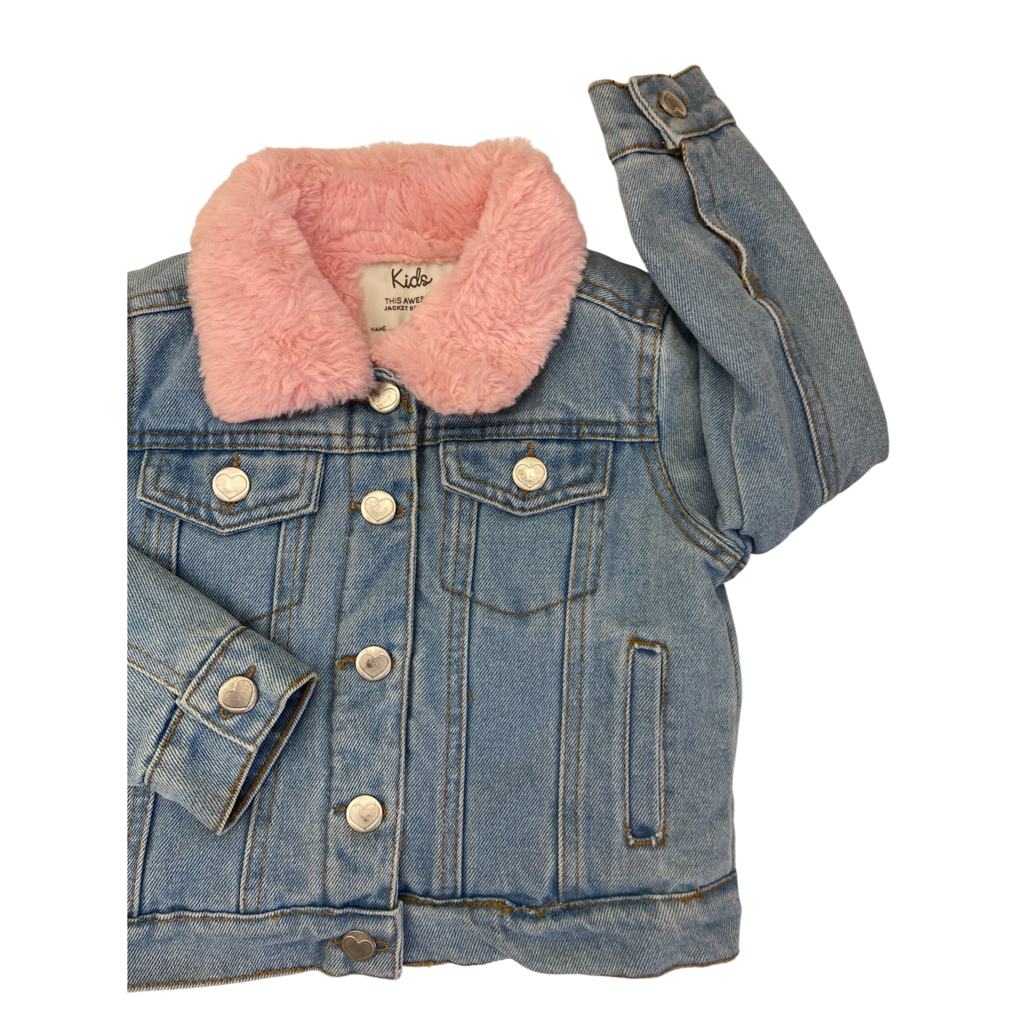 4Y Light Blue & Pink Fleece Collar Denim Jacket - Woolworths