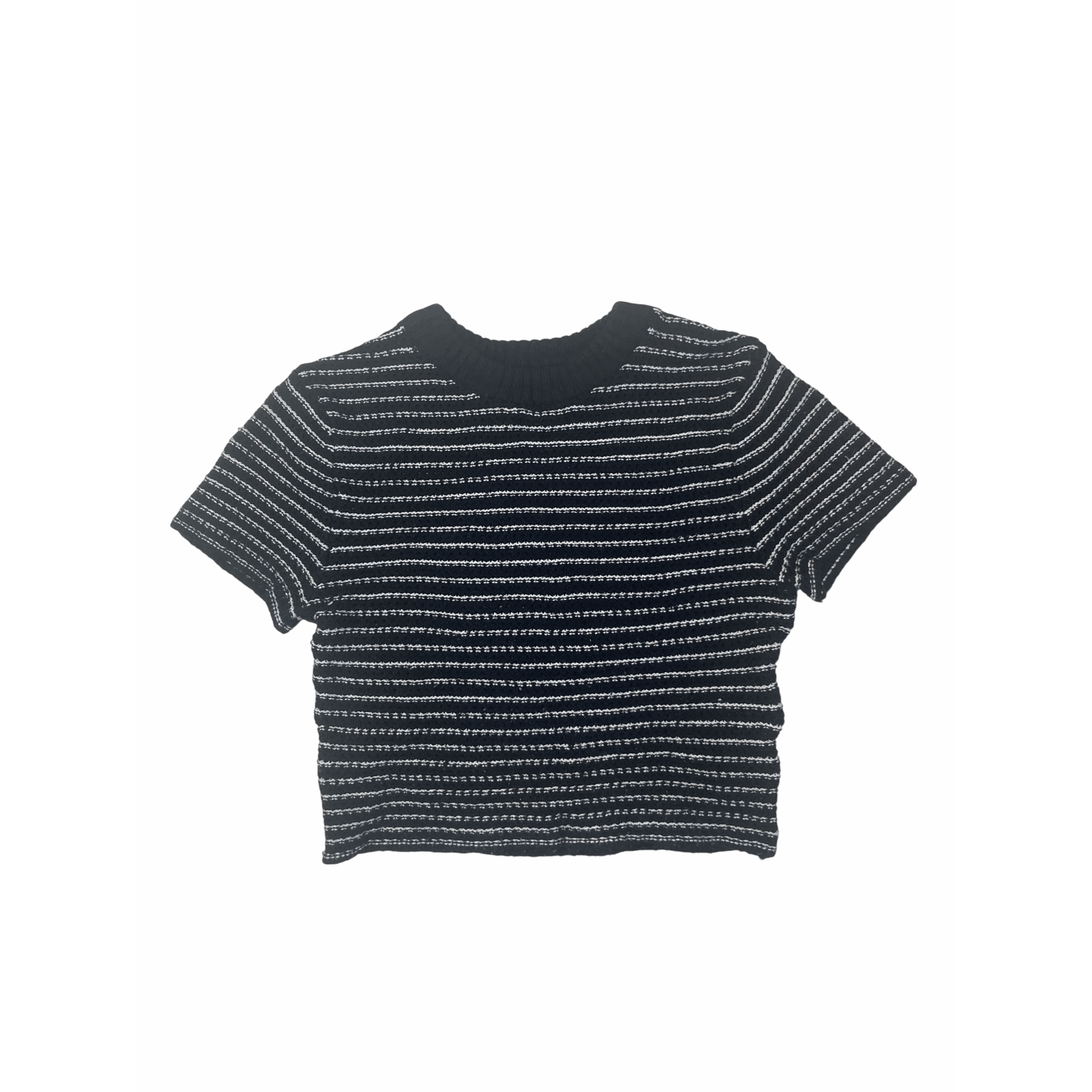 UK 8-10Y Black & White Stripe Knitted Viscose Short Sleeve Top - H&M