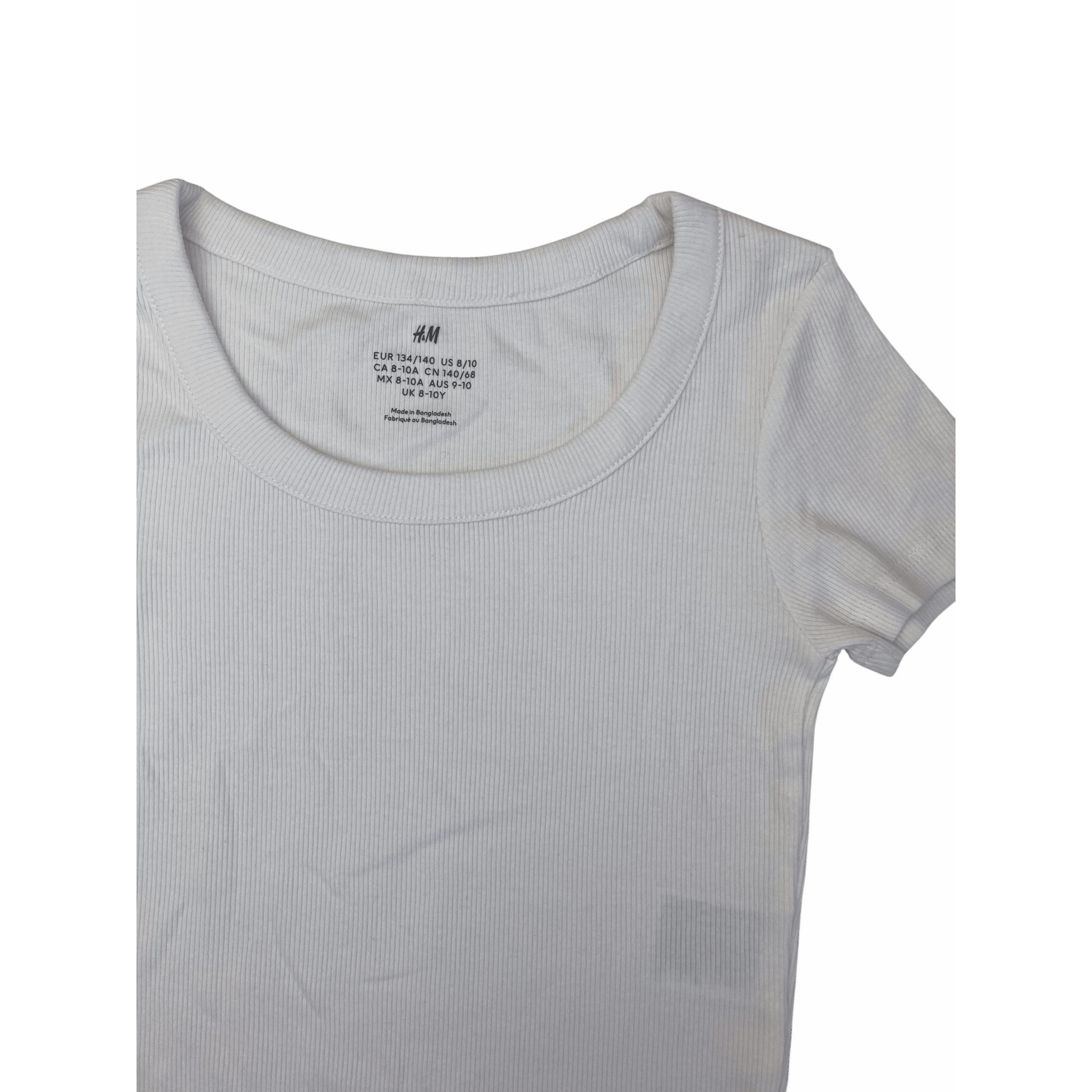 UK 8-10Y White Ribbed Scoopneck Crop Top - H&M