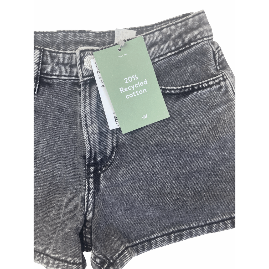 UK 9-10Y Black Relaxed Fit Adjustable Waist Denim Shorts - H&M