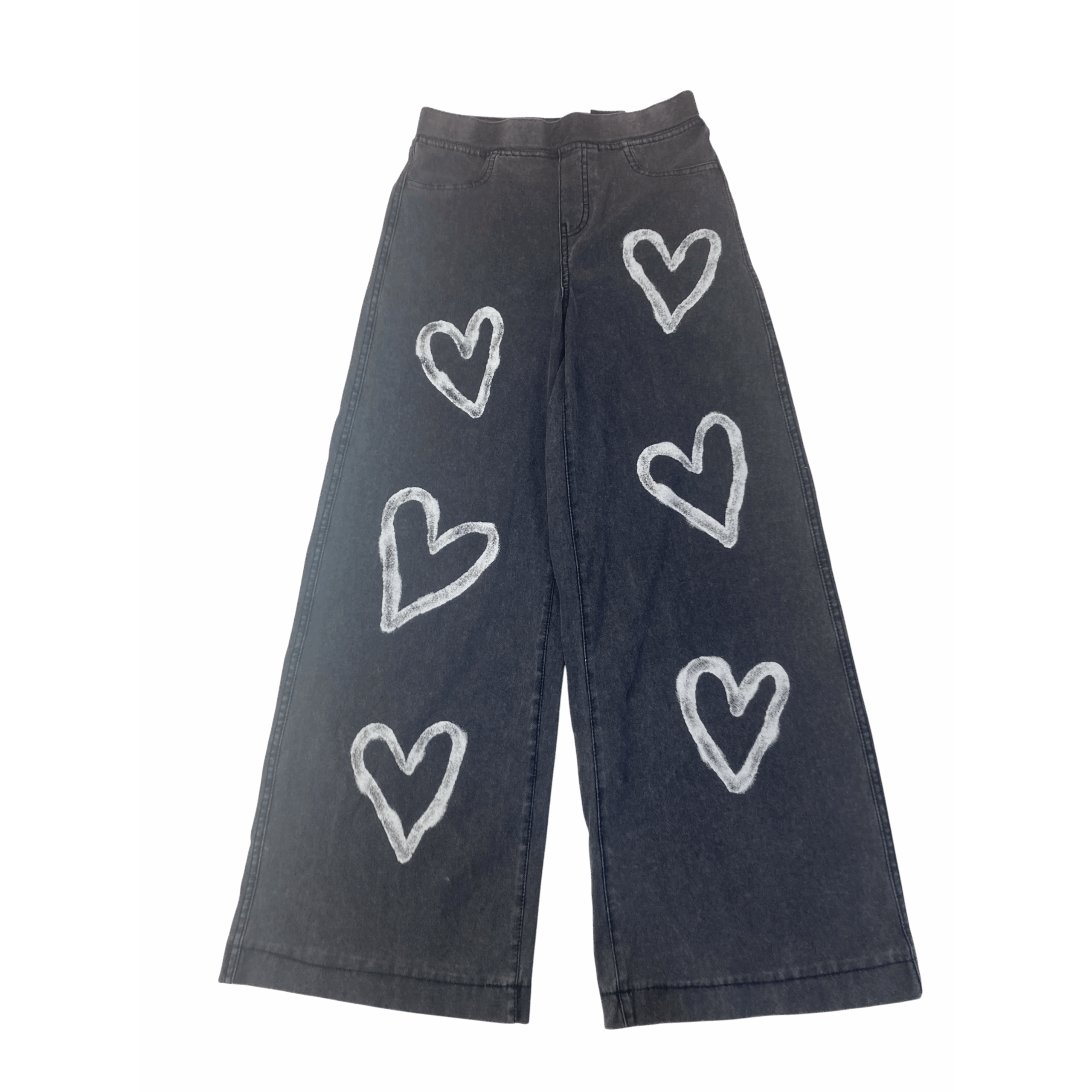 UK 9-10Y Grey High Waisted Heart Detail Pull On Wide Leg Jeggings - H&M