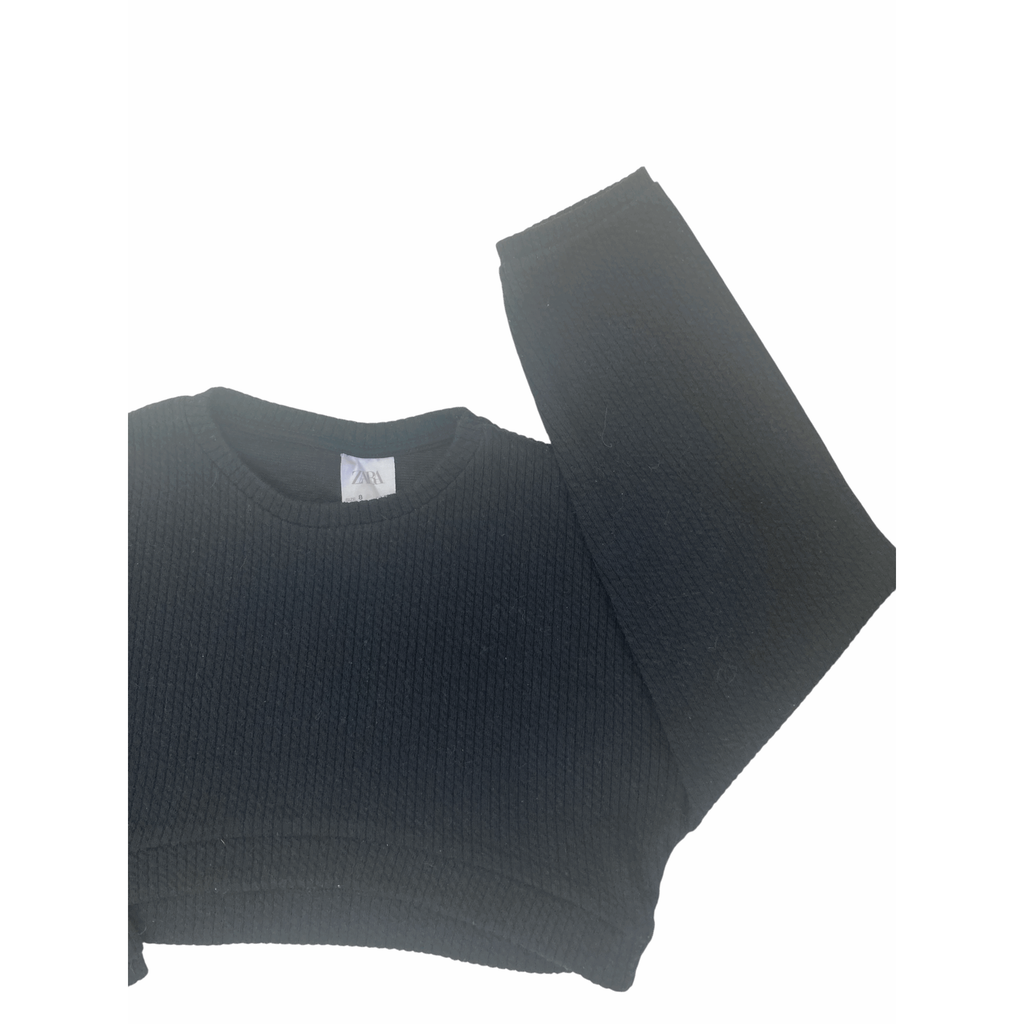 8Y Black Waffle Knit Cropped Sweater - Zara