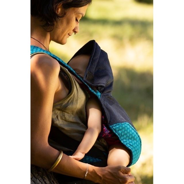Newborn - Black Denim Printed Carrier - African Baby Carrier