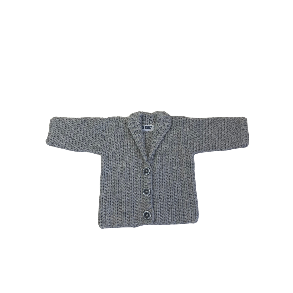 6-12M Grey Cowlneck Knitted Cardigan - Baby Born Box