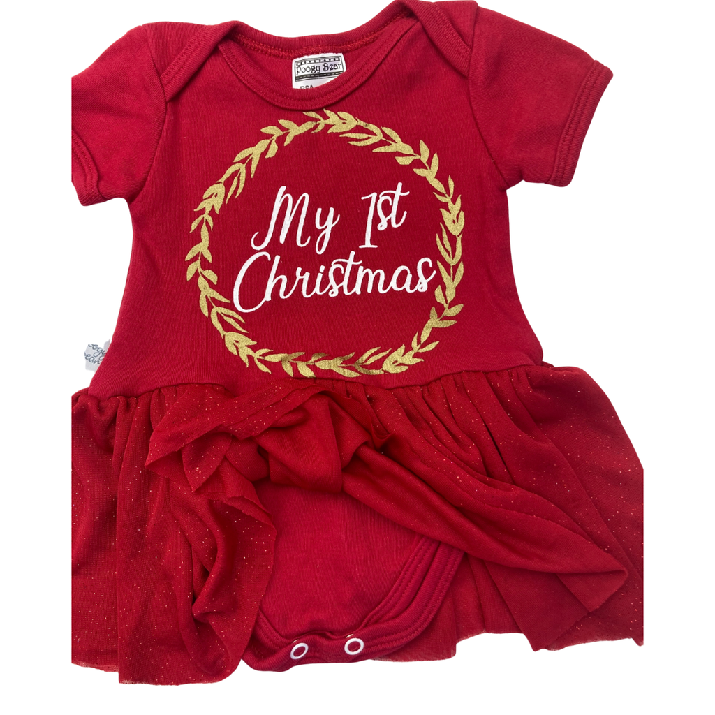 Newborn Red Glitter Tulle "My 1st Christmas" Dress - Poogy Bear