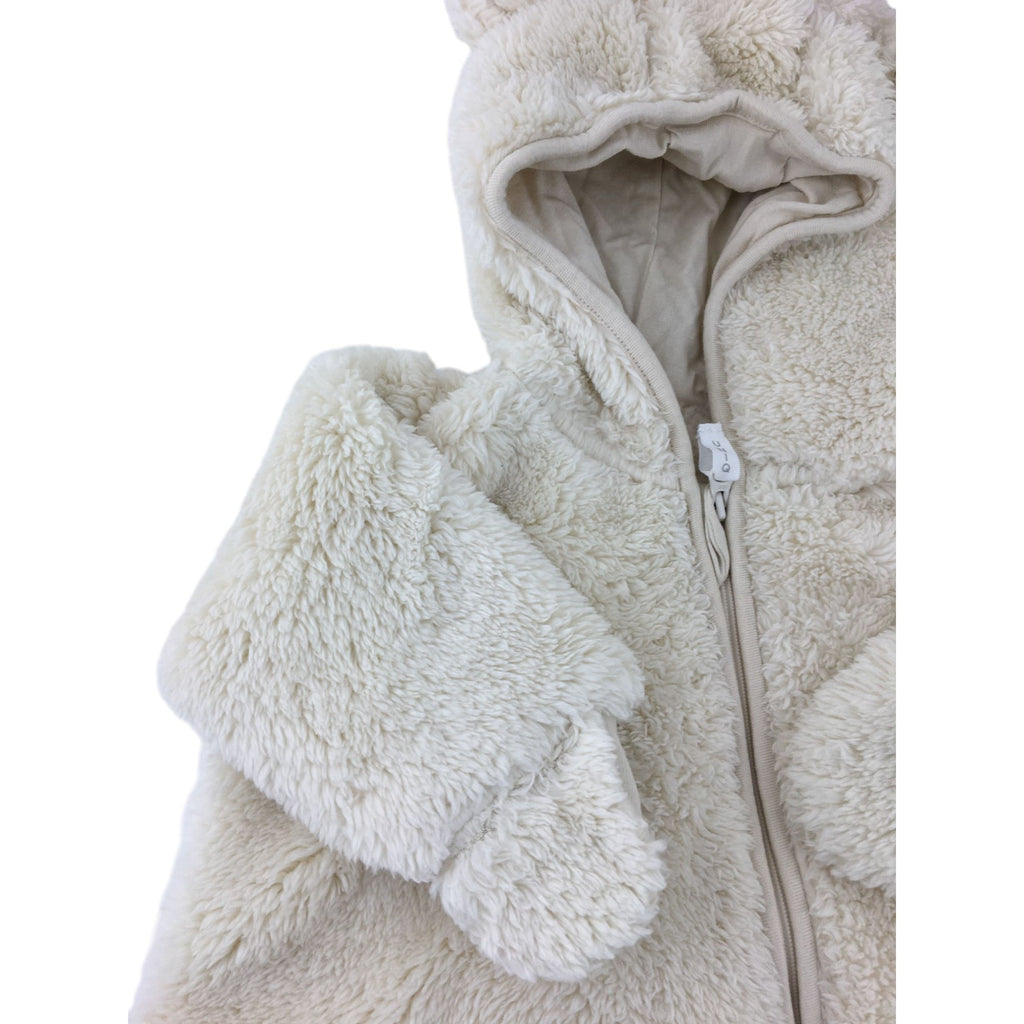 0-3M Cream Fleece Zip Teddy Onesie - Uniq