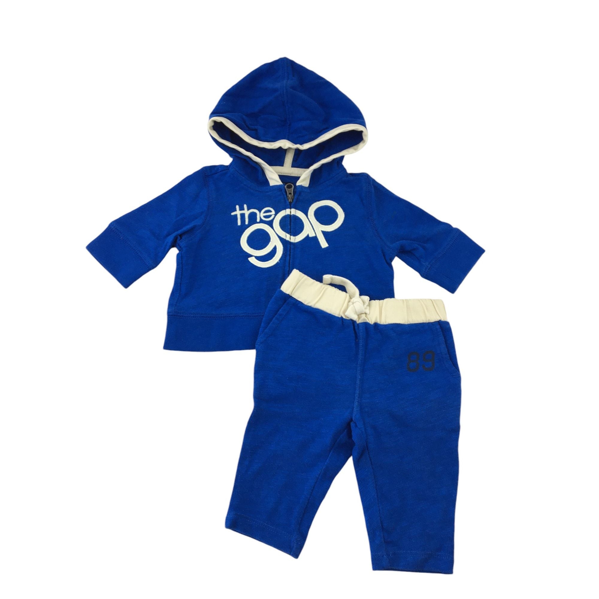 0-3M Cobalt Blue & Cream Logo Zip Hoodie & Track Pants - Gap