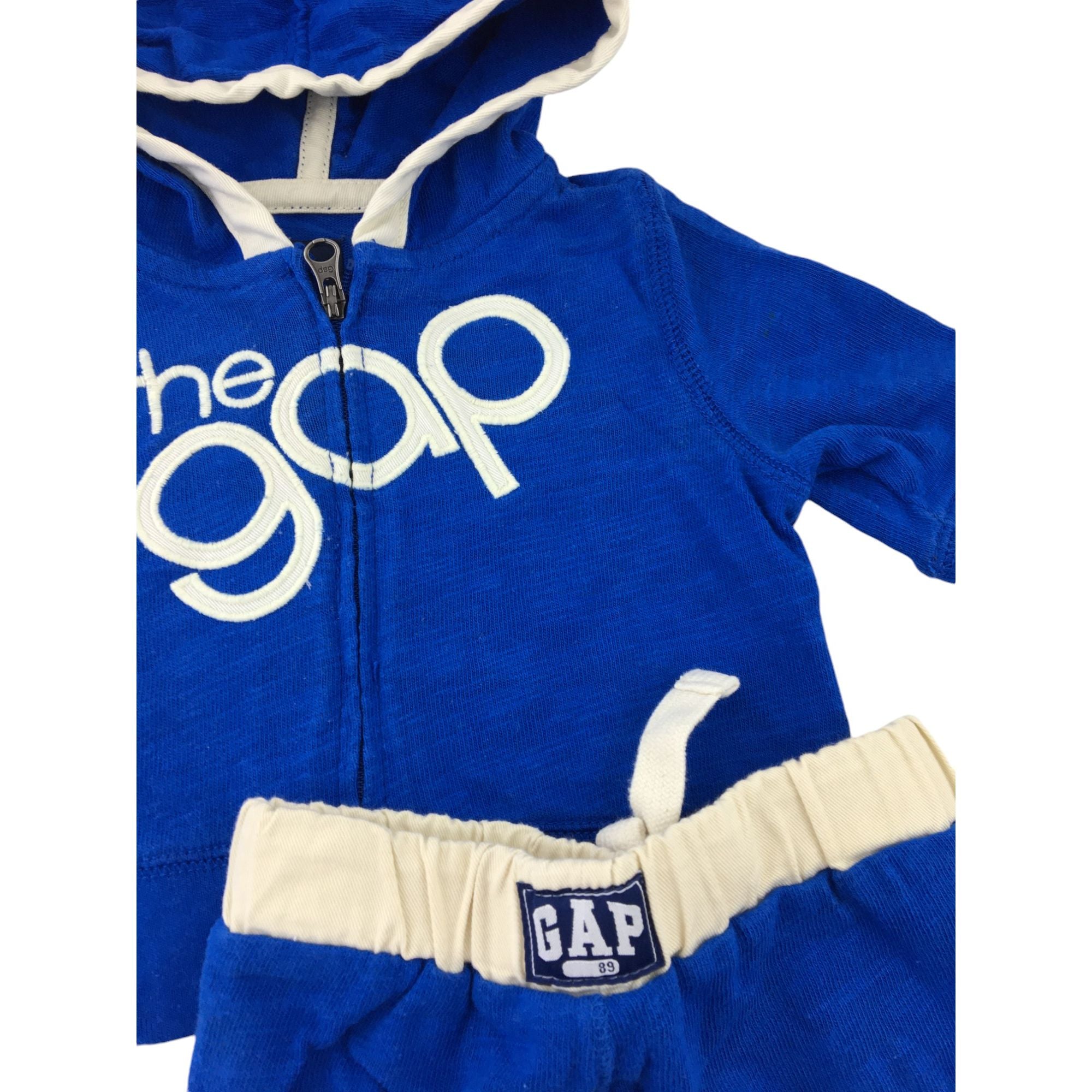 0-3M Cobalt Blue & Cream Logo Zip Hoodie & Track Pants - Gap