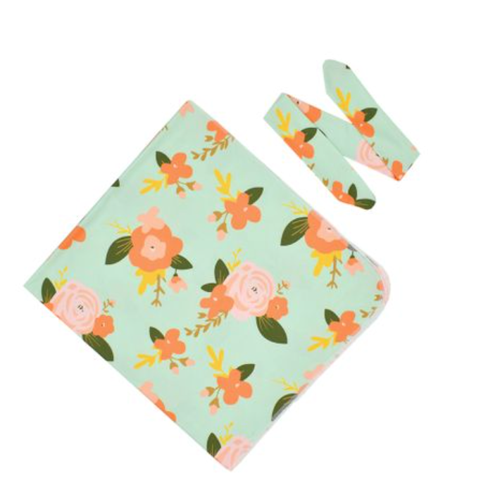 NEW! Baby Modern Floral Swaddle Blanket Set and Headband