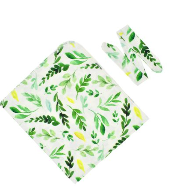 NEW! Baby Leaf Swaddle Blanket Set with Headband