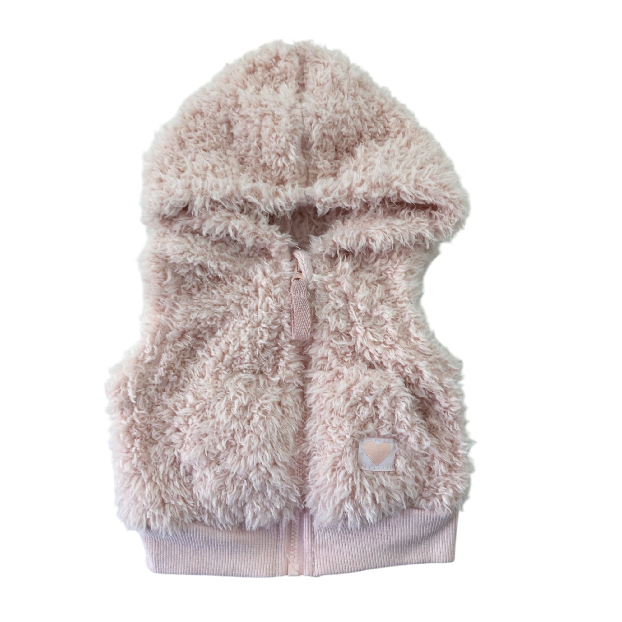 Newborn Light Pink Fluffy Hooded Bodywarmer - Ackermans