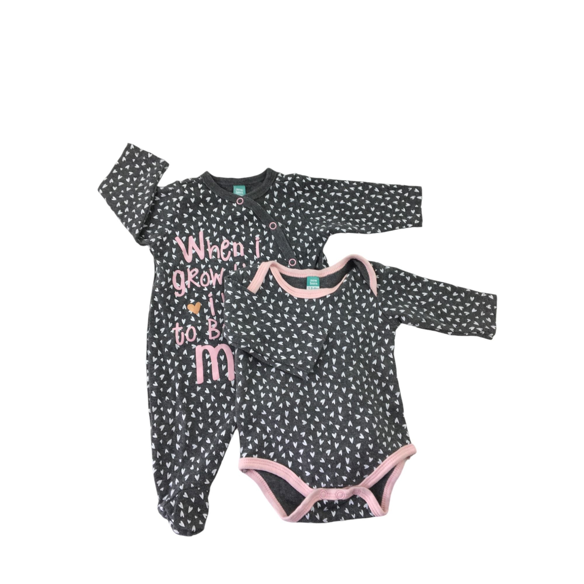 Newborn Grey & White Heart Onesie & Bodysuit - Ackermans