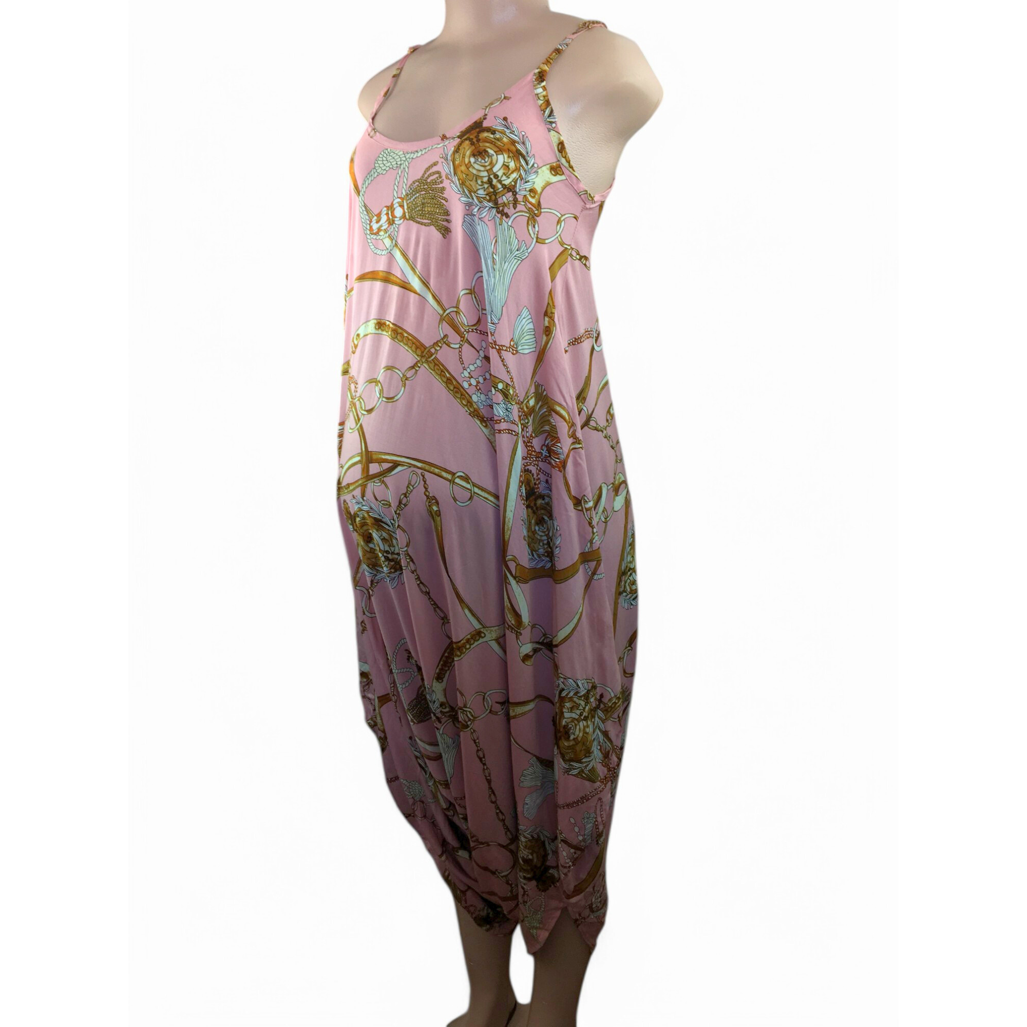 Small - Light Pink Chain Print Rayon Maternity Jumpsuit - Baby Couture