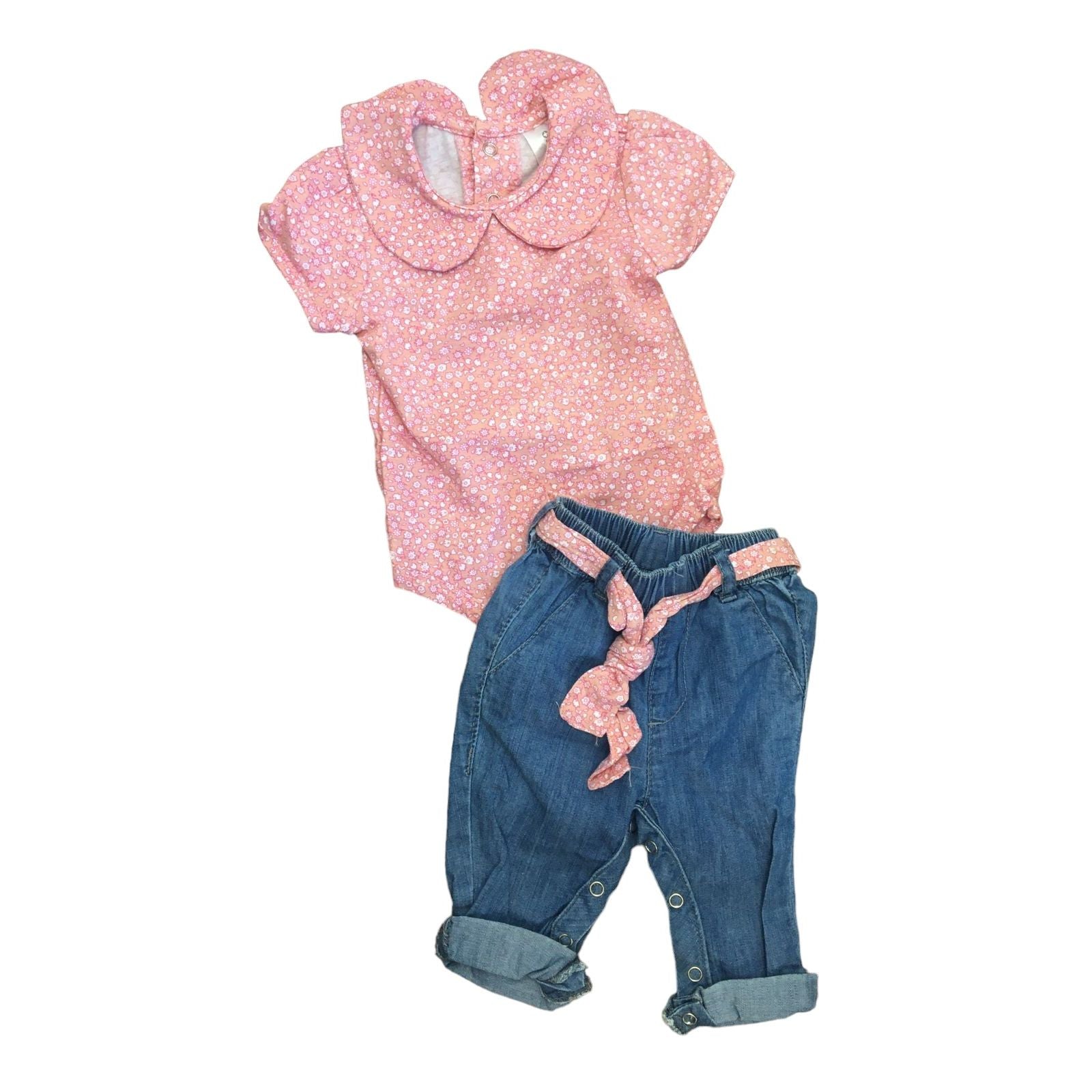 0-3M Pink Floral Peter Pan Bodysuit & Jeans - Clicks