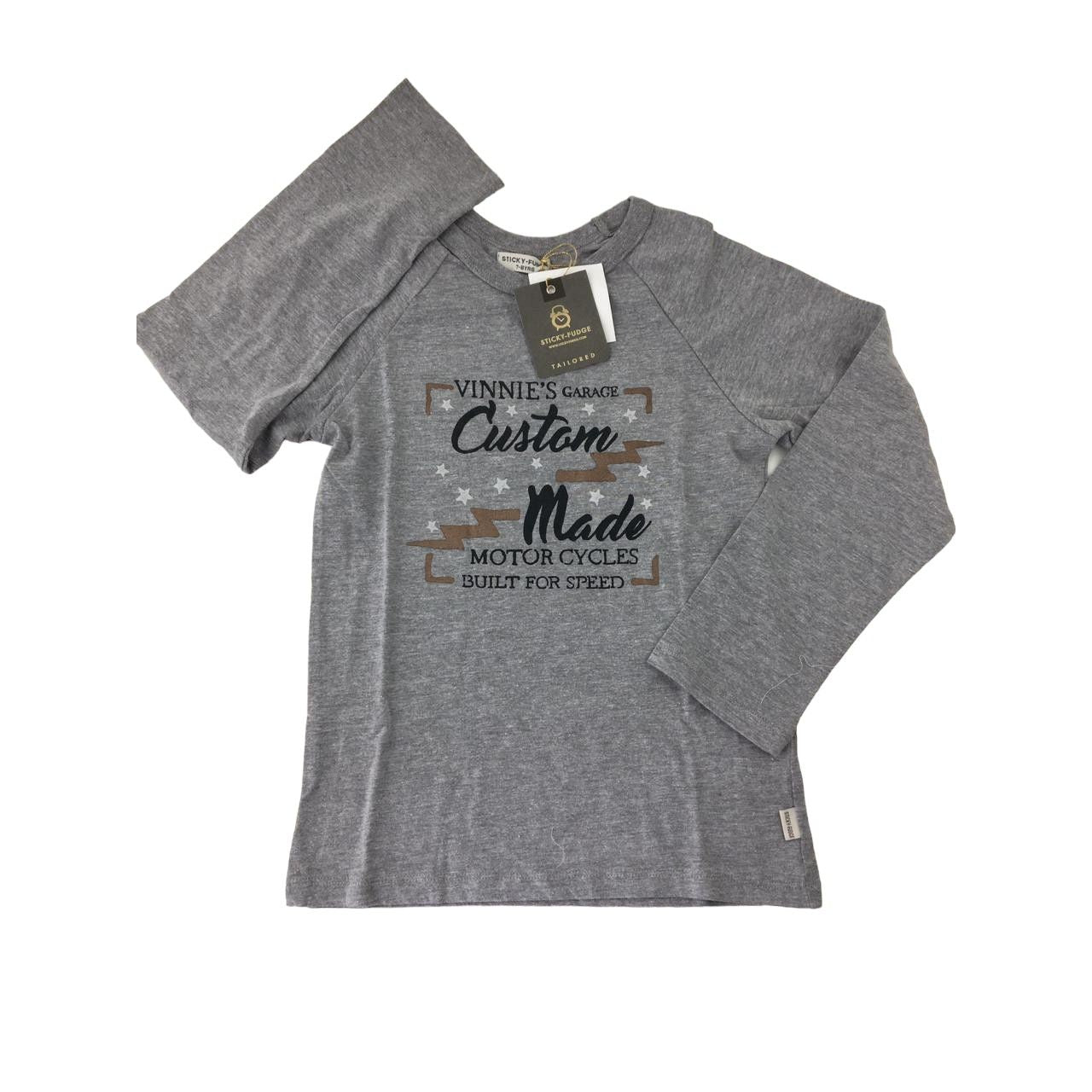 5-6Y Grey Melange "Vinnie's Custom Made Garage" Long Sleeve - Sticky Fudge