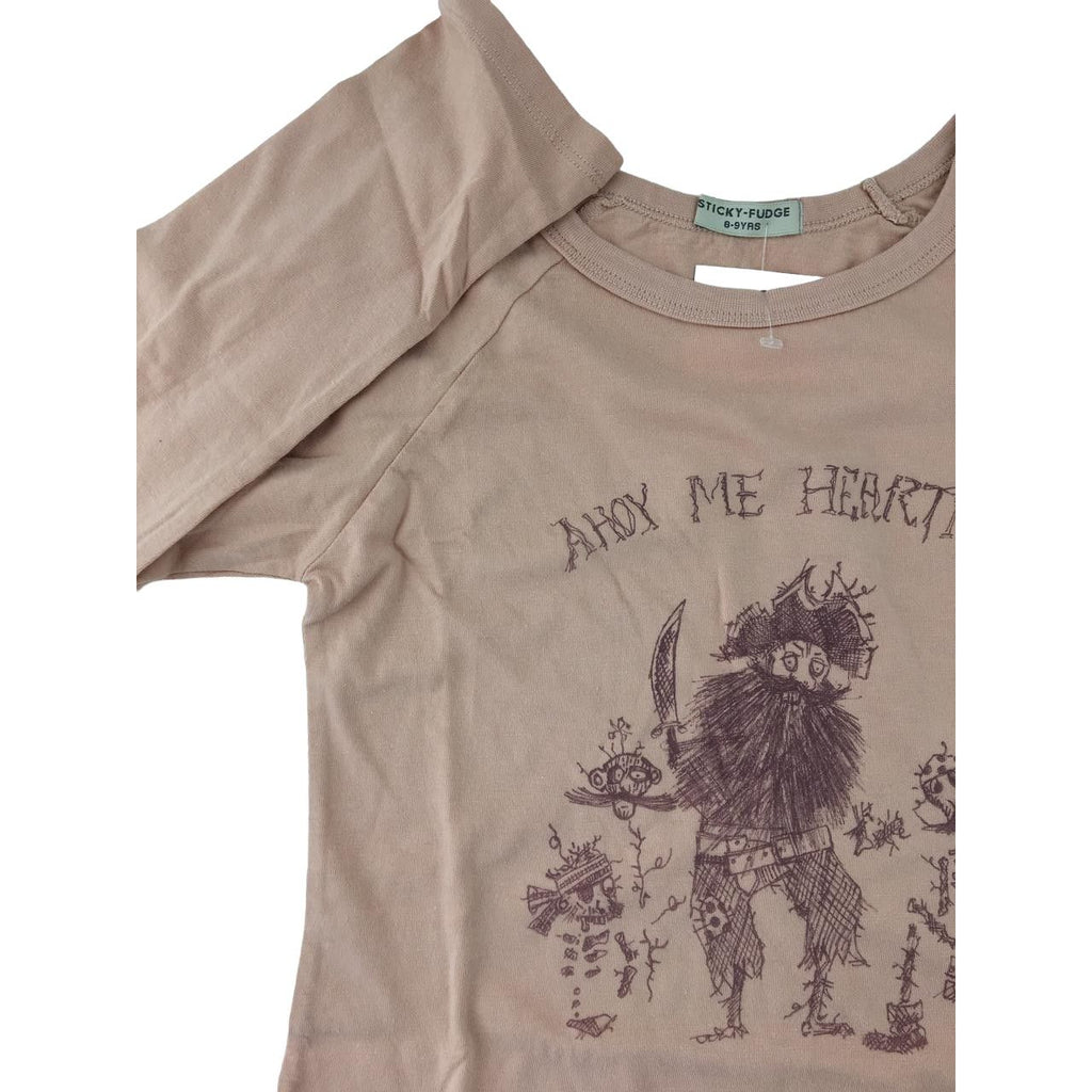 8-9Y Dusty Pink "Ahoy Me Hearties" Long Sleeve T Shirt - Sticky Fudge