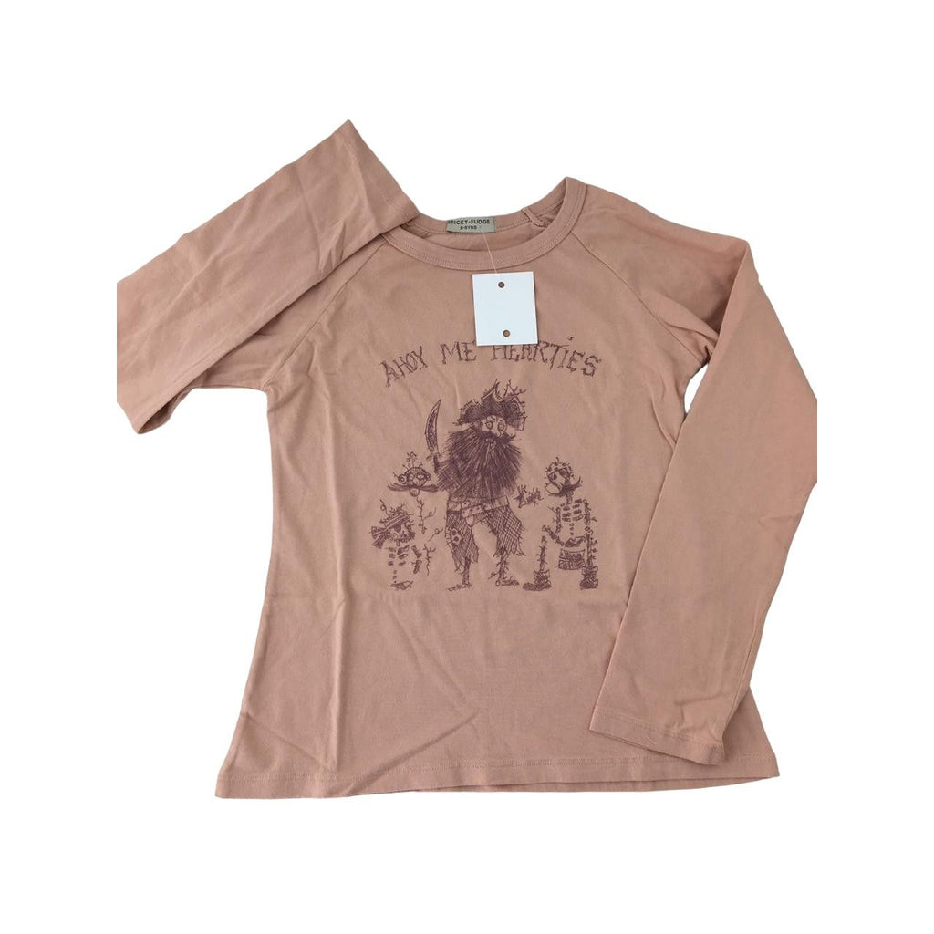 9-10Y Dusty Pink "Ahoy Me Hearties" Long Sleeve T Shirt - Sticky Fudge