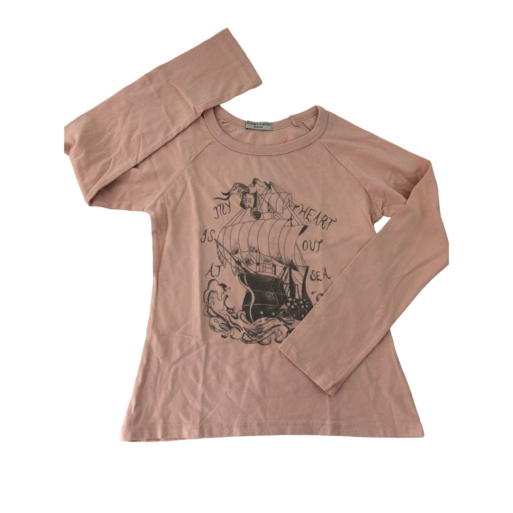 7-8Y Dusty Pink "My Heart Is Out At Sea" T Shirt - Sticky Fudge