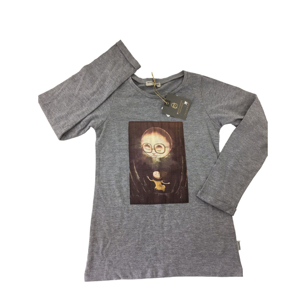 7-8Y Grey Melange Moon Sara Long Sleeve T Shirt - Sticky Fudge