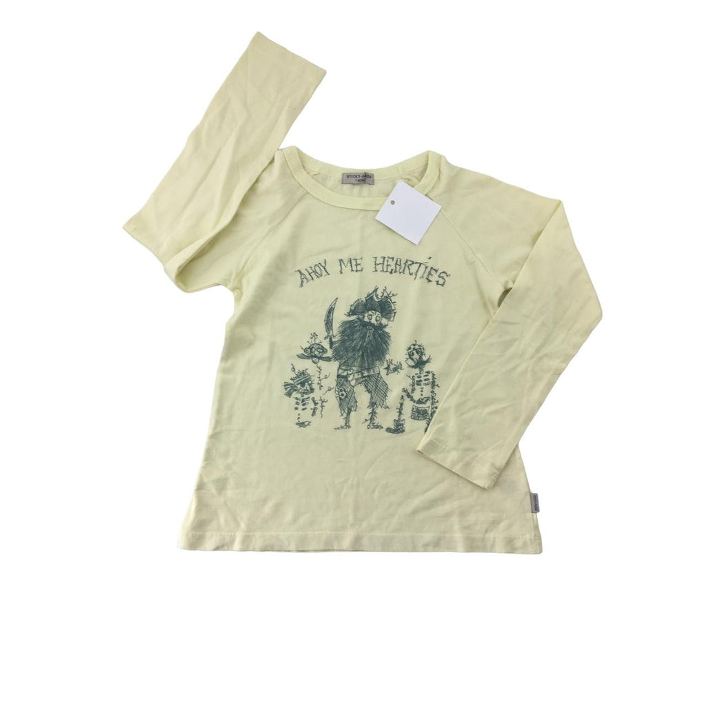6-7Y Light Yellow "Ahoy Me Hearties" Long Sleeve T Shirt - Sticky Fudge