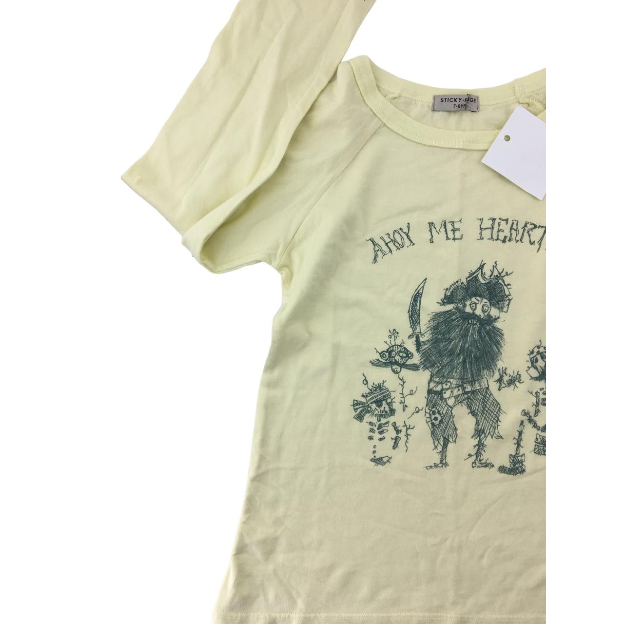 8-9Y Light Yellow "Ahoy Me Hearties" Long Sleeve T Shirt - Sticky Fudge