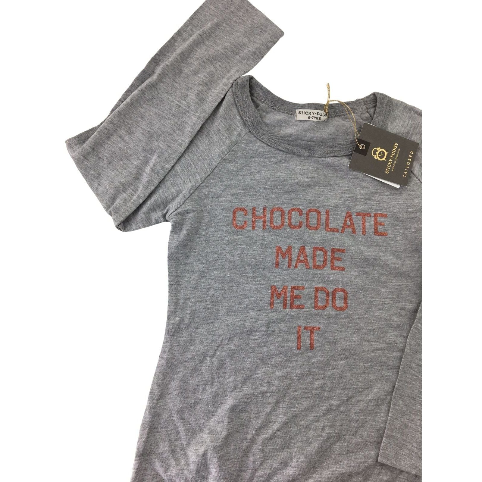 6-7Y Grey Melange Rose Gold Glitter Skyla Long Sleeve - Sticky Fudge
