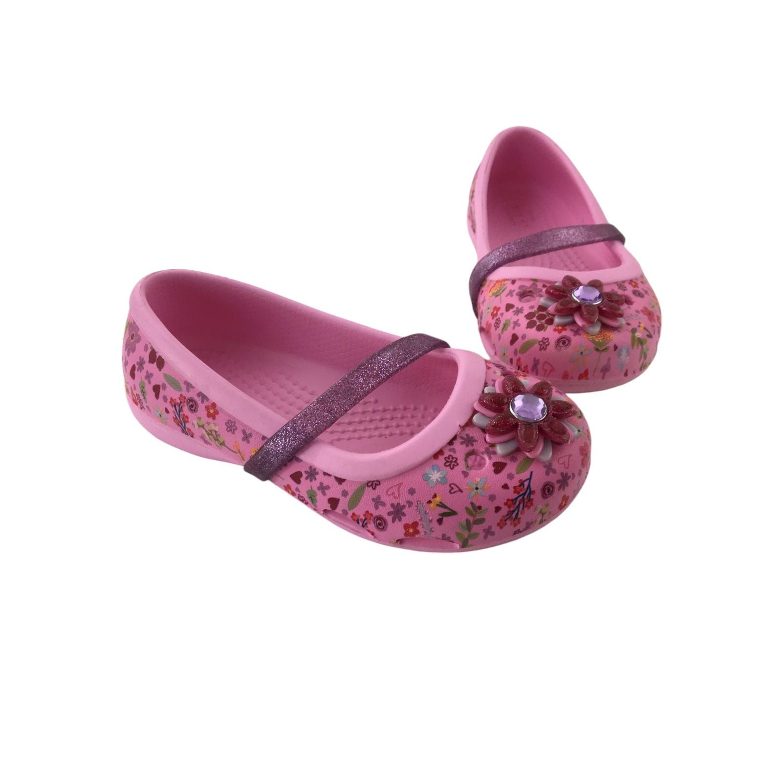 Size C5 - Pink Lina Graphic Floral Carnation & Iris Pumps - Crocs