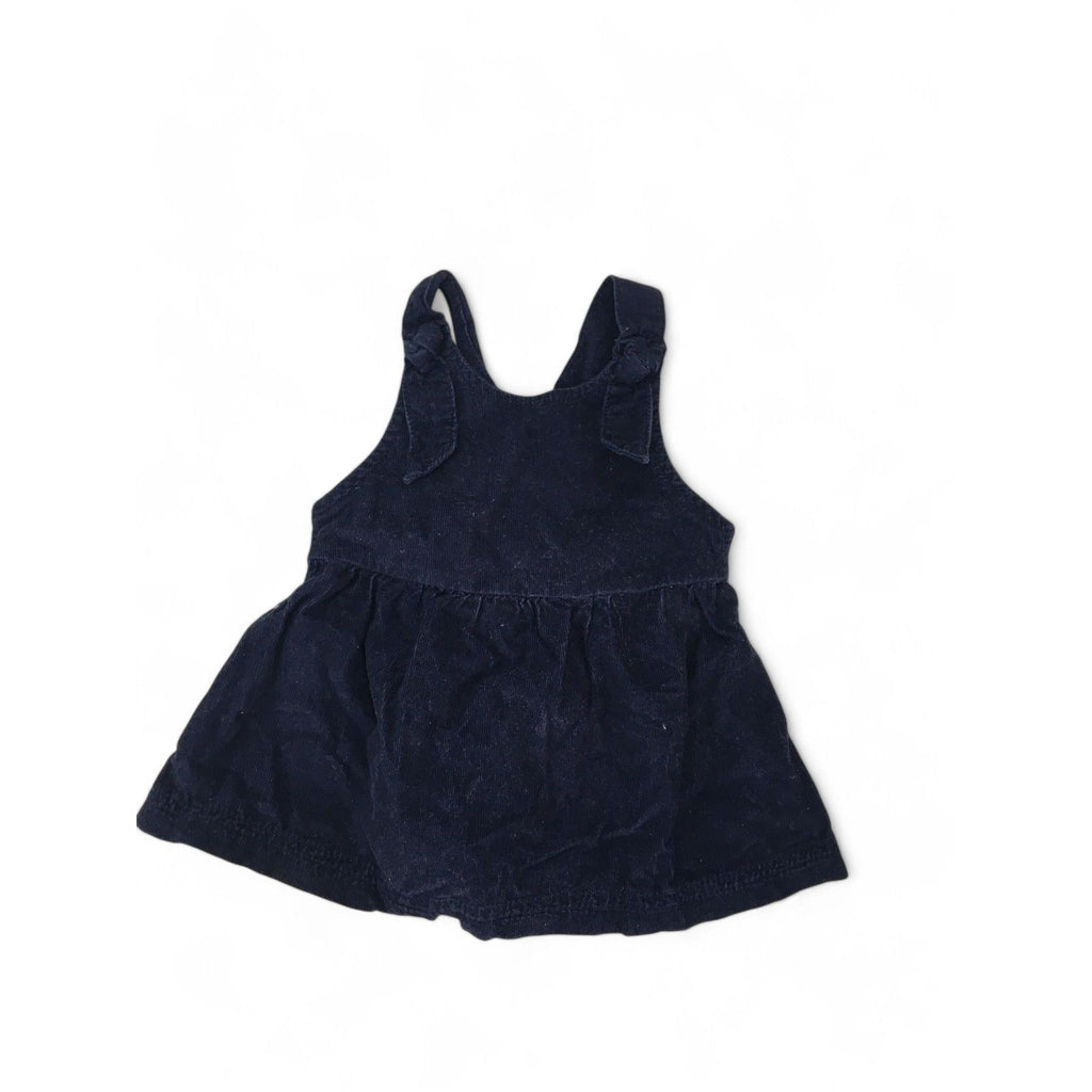 3-6M Navy Blue Tie Detail Corduroy Pinafore Dress