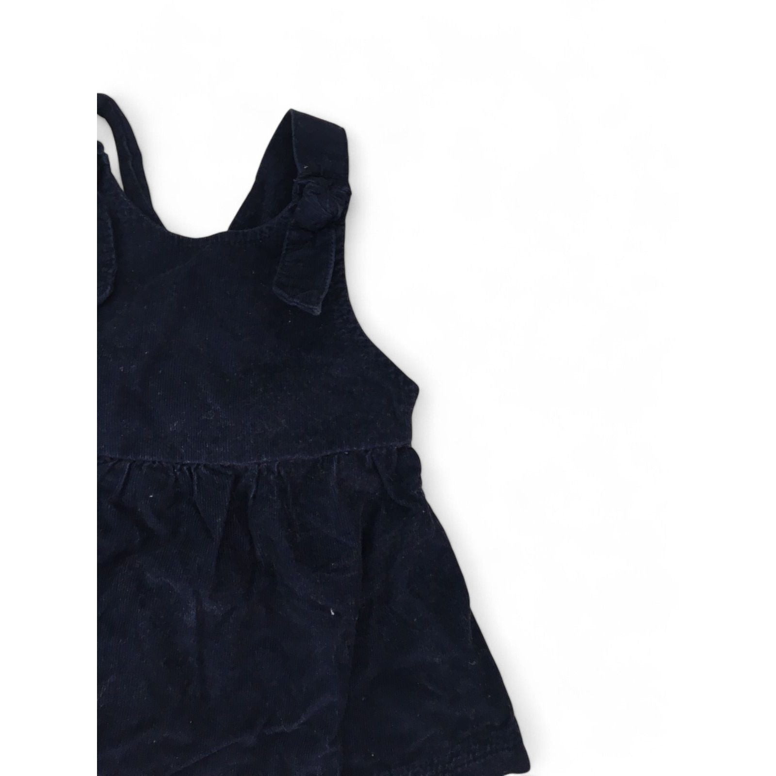 3-6M Navy Blue Tie Detail Corduroy Pinafore Dress