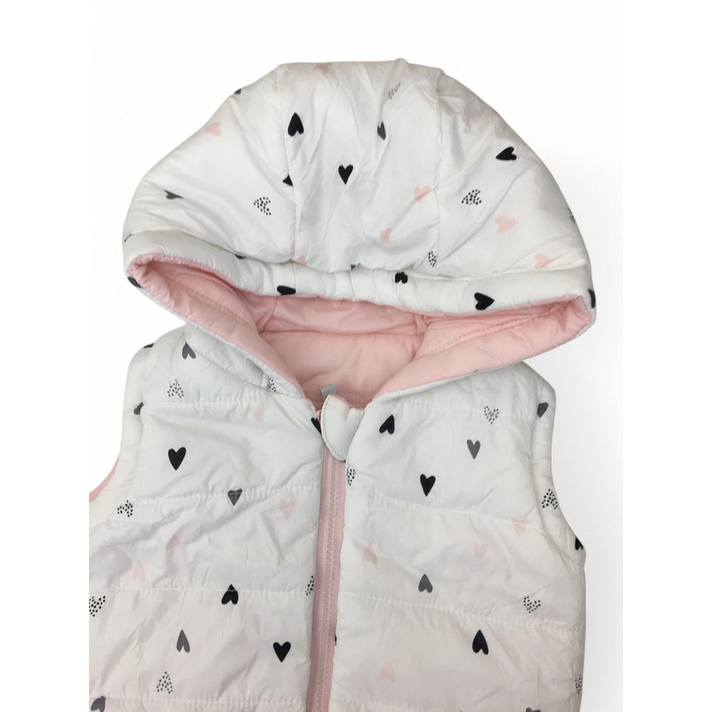 1-3M Light Pink & White Heart Reversible Hooded Bodywarmer - Woolworths