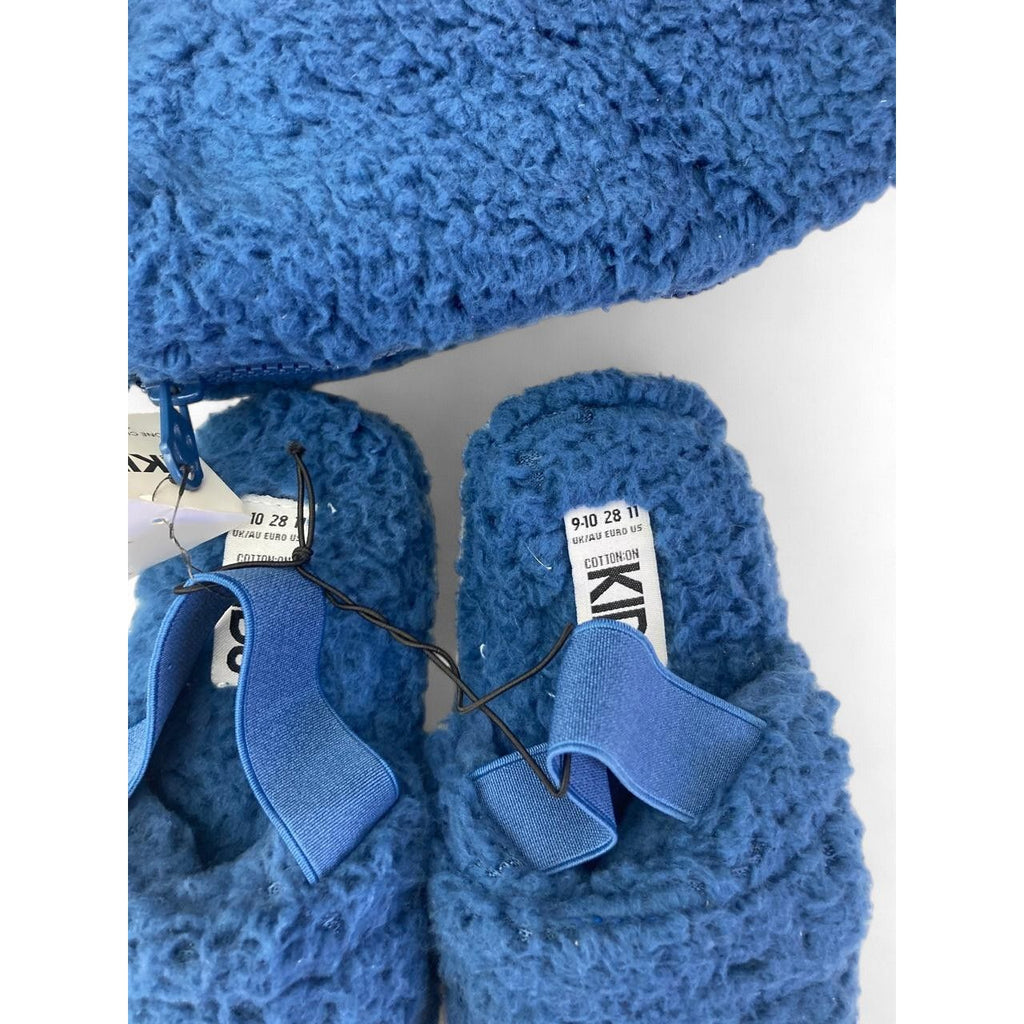 UK 9-10 Dark Blue Teddy Fleece Slippers & Bag Set - Cotton On