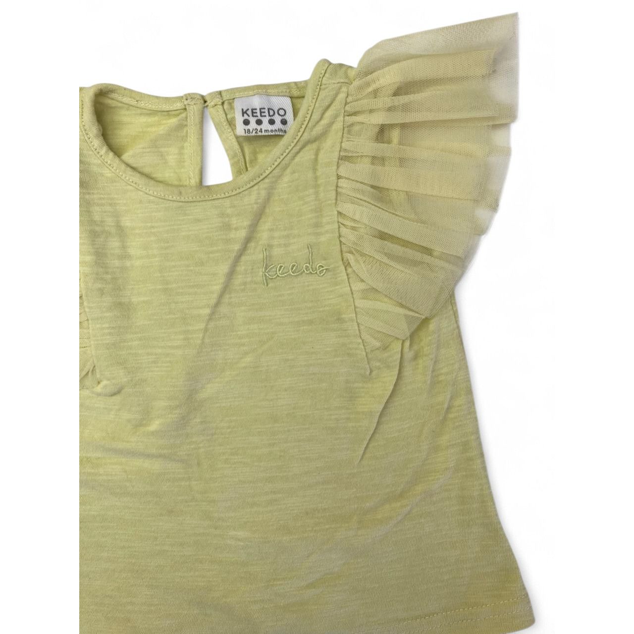 18-24M Yellow Tulle Flutter Sleeve Top - Keedo