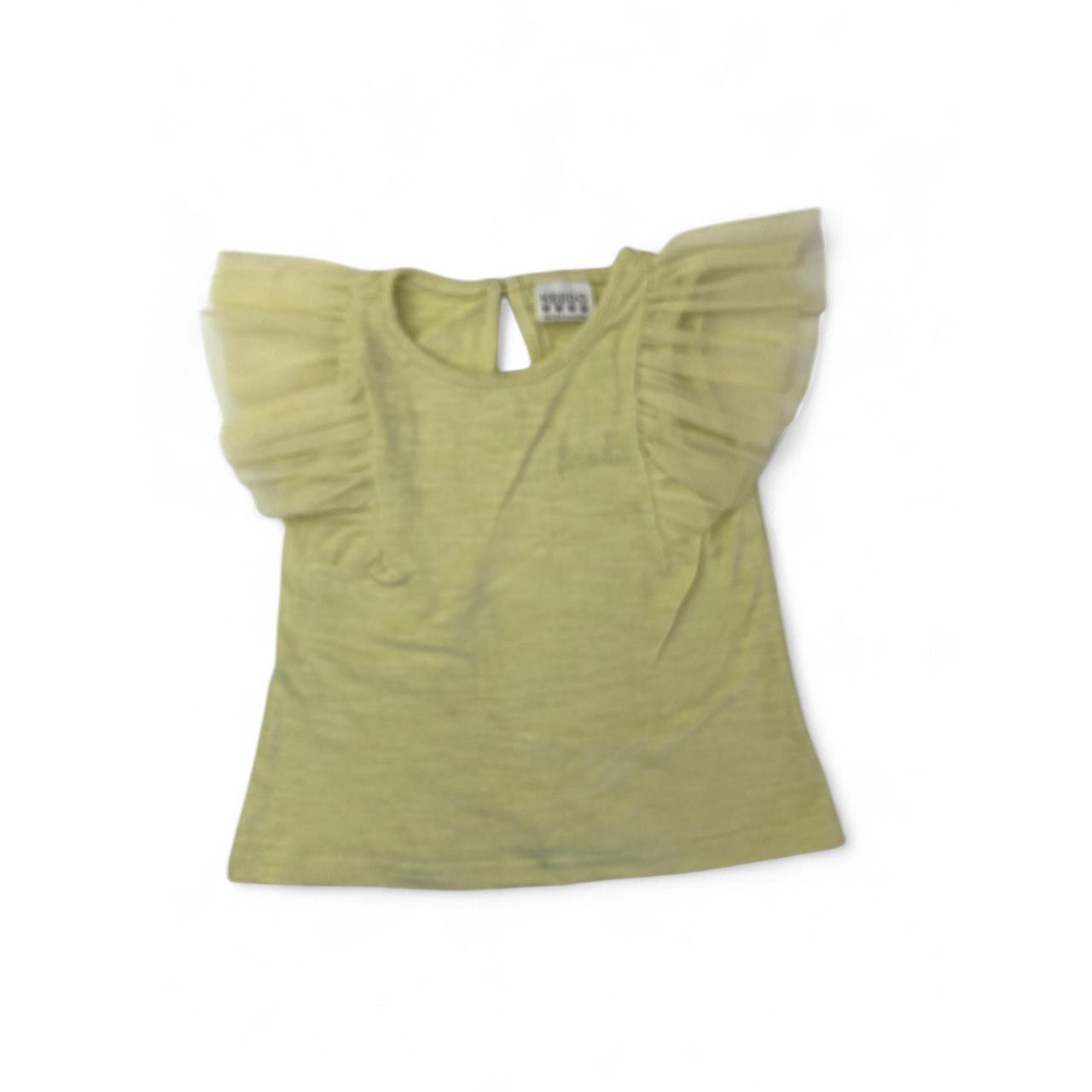 18-24M Yellow Tulle Flutter Sleeve Top - Keedo