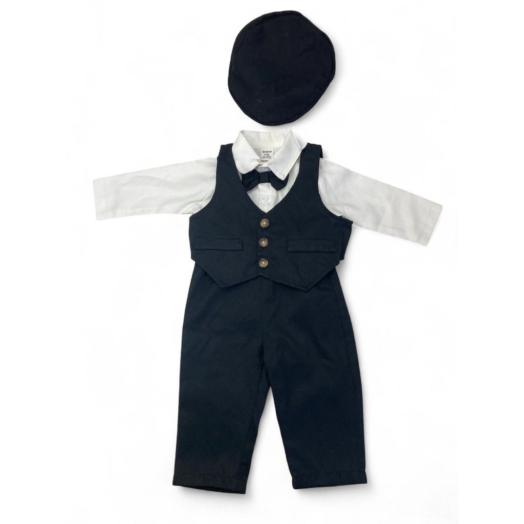 3-6M Black & Cream Shirt, Waistcoat, Pants & Hat Set - Shein
