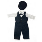 3-6M Black & Cream Shirt, Waistcoat, Pants & Hat Set - Shein