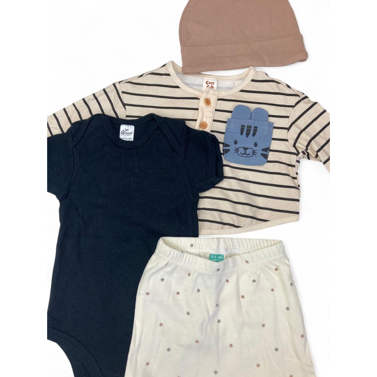 0-6M Cream Stripe Bunny Top, Beanie, Leggings & Bodysuit - Cozy Cub, Ackermans