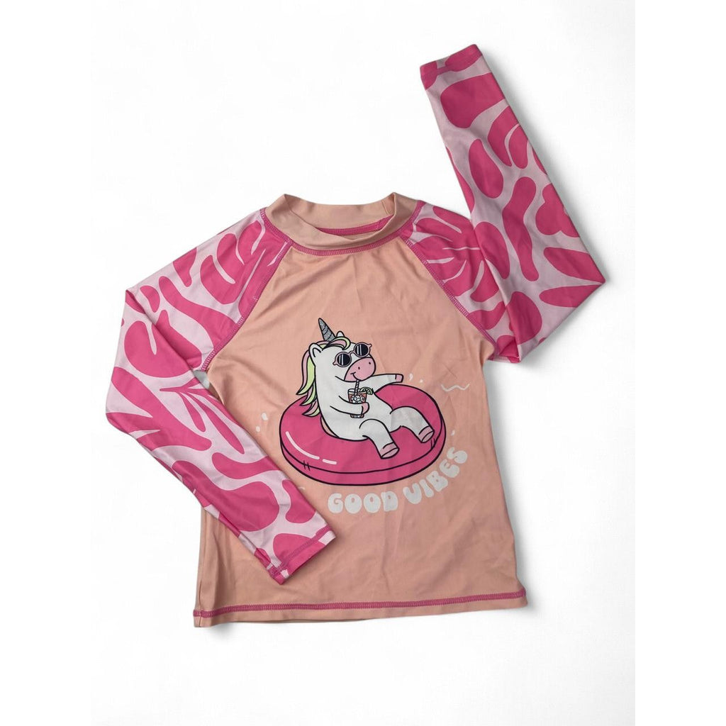 8Y Peach & Pink Unicorn Long Sleeve Rash Vest - Woolworths