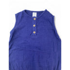 18-24M Navy Blue Half Button Cotton Gauze Romper - Tiny Tots