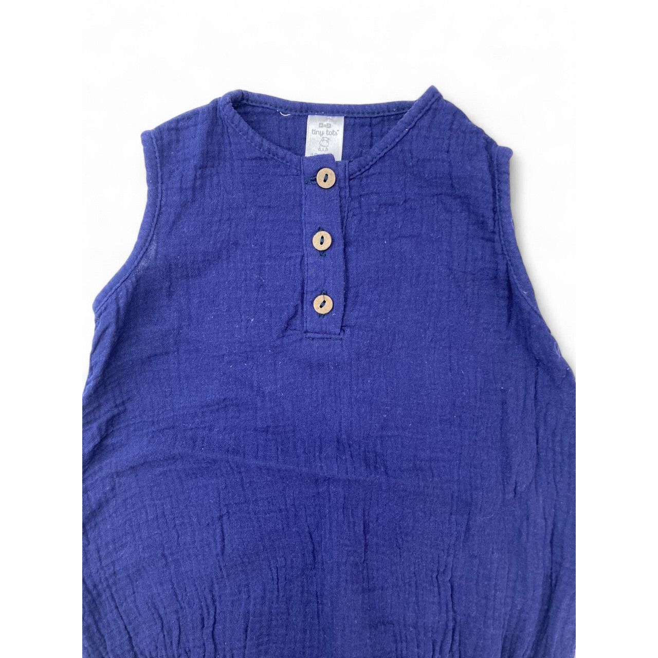 18-24M Navy Blue Half Button Cotton Gauze Romper - Tiny Tots