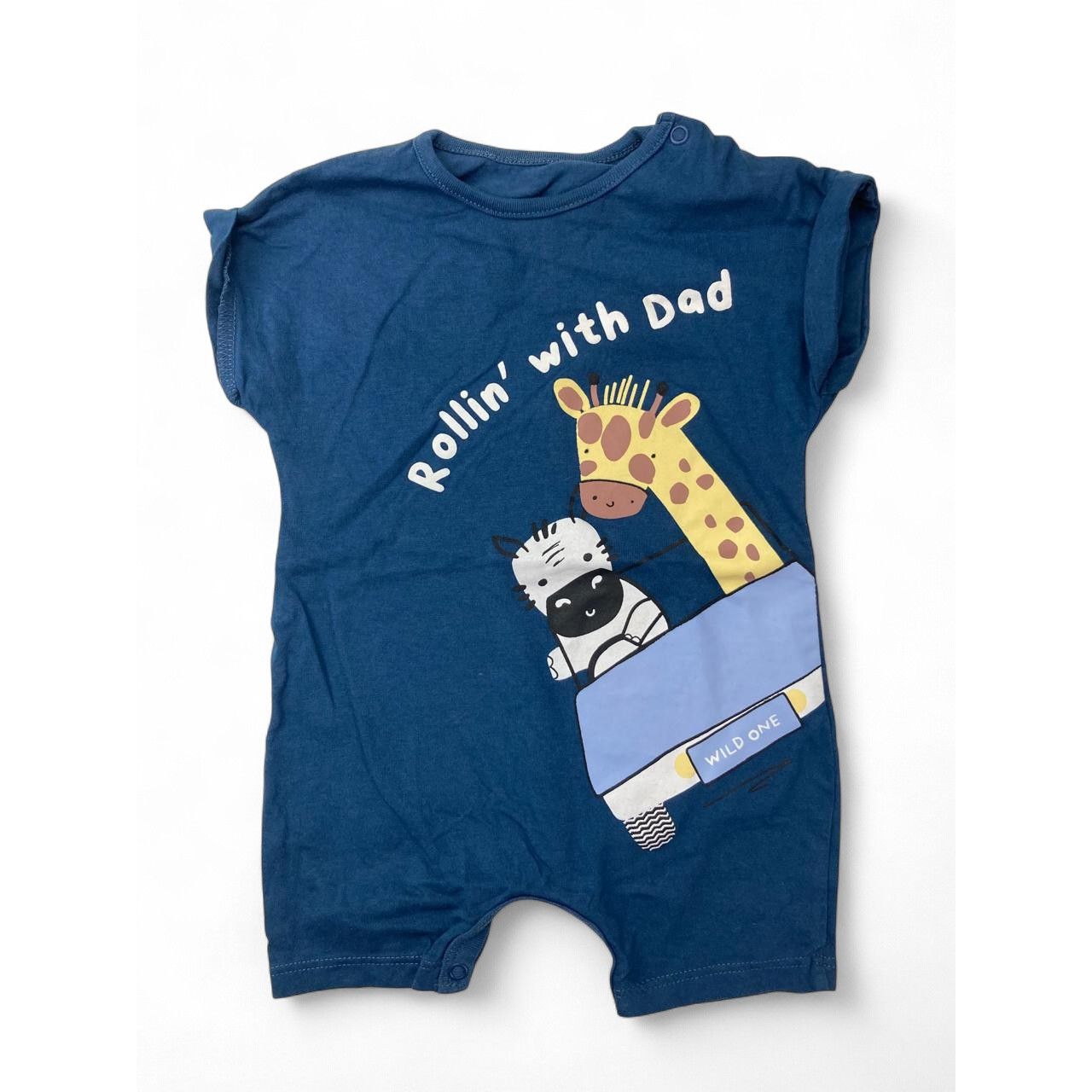 6-12M Blue "Rollin With Dad" Batwing Romper - Woolworths