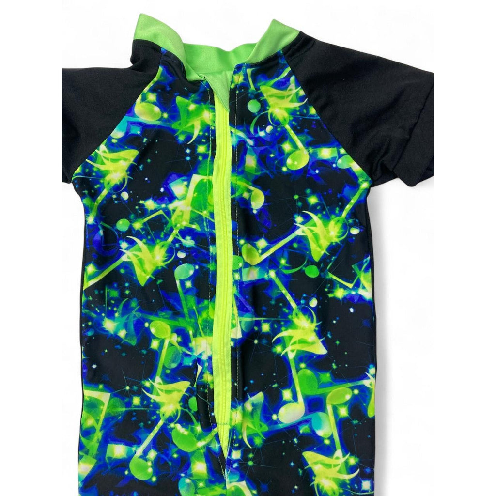 3-6M Neon Green-Blue & Black Swimsuit