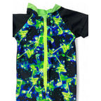 3-6M Neon Green-Blue & Black Swimsuit