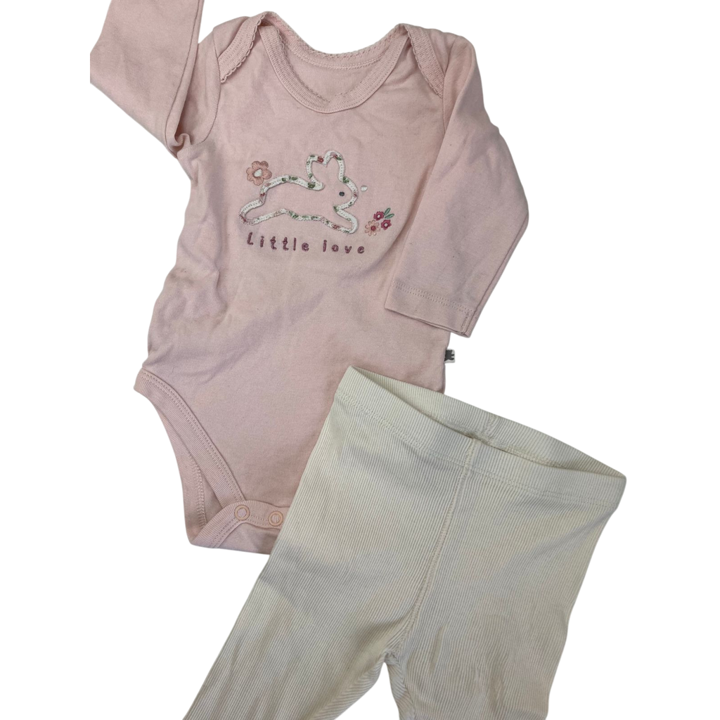 3-6M Light Pink Bunny Bodysuit & Cream Ribbed Leggings - Woolworths