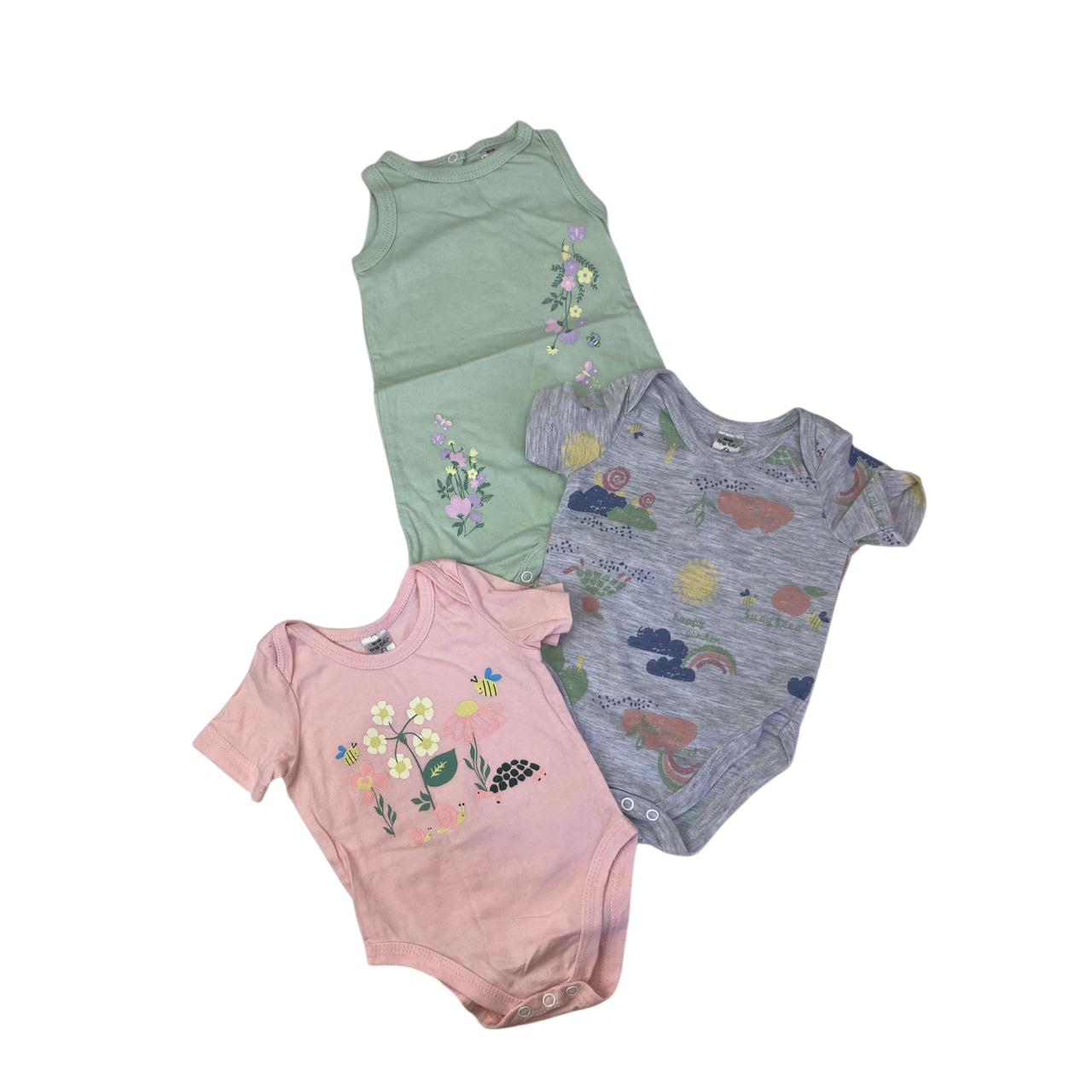 0-3M Light Pink, Grey & Mint Bodysuits & Rompers - Tiny Tots
