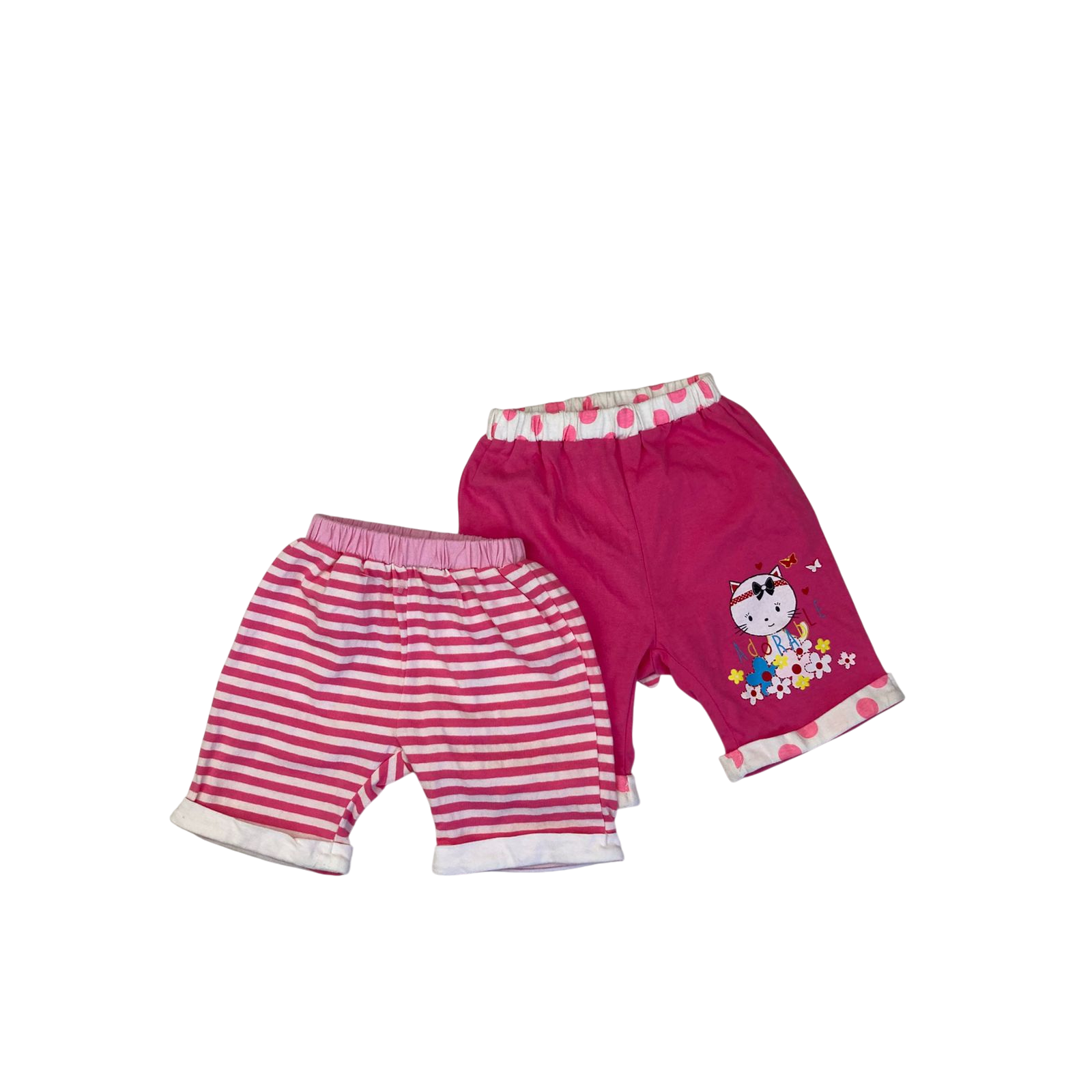 0-6M Pink Stripe & Cat Shorts - Moda Bimbi